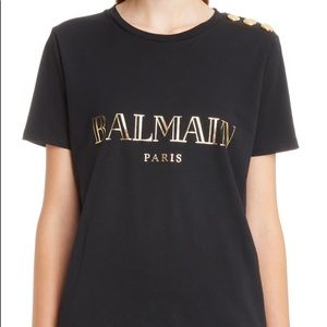 Balmain Button Shoulder Logo Tee
